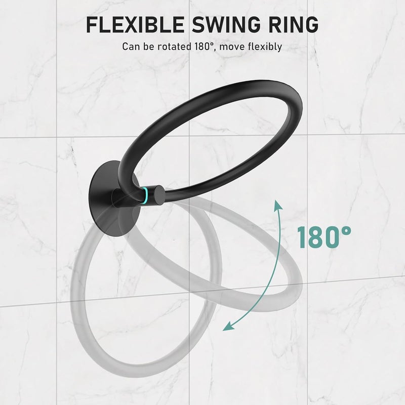 SetSail Adhesive Towel Holder for Bathroom Wall Matte Black Hand Towel Ring Stainless Steel Towel Hanger for Bathroom, Kitchen - Image 4